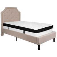 Flash Furniture SL-BMF-1-GG Brighton Twin Size Tufted Upholstered Platform Bed in Beige Fabric with Memory Foam Mattress